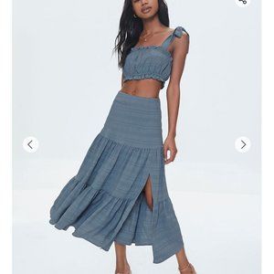 Forever 21 sz L Ruffled Crop Top & Maxi Skirt Set NWT